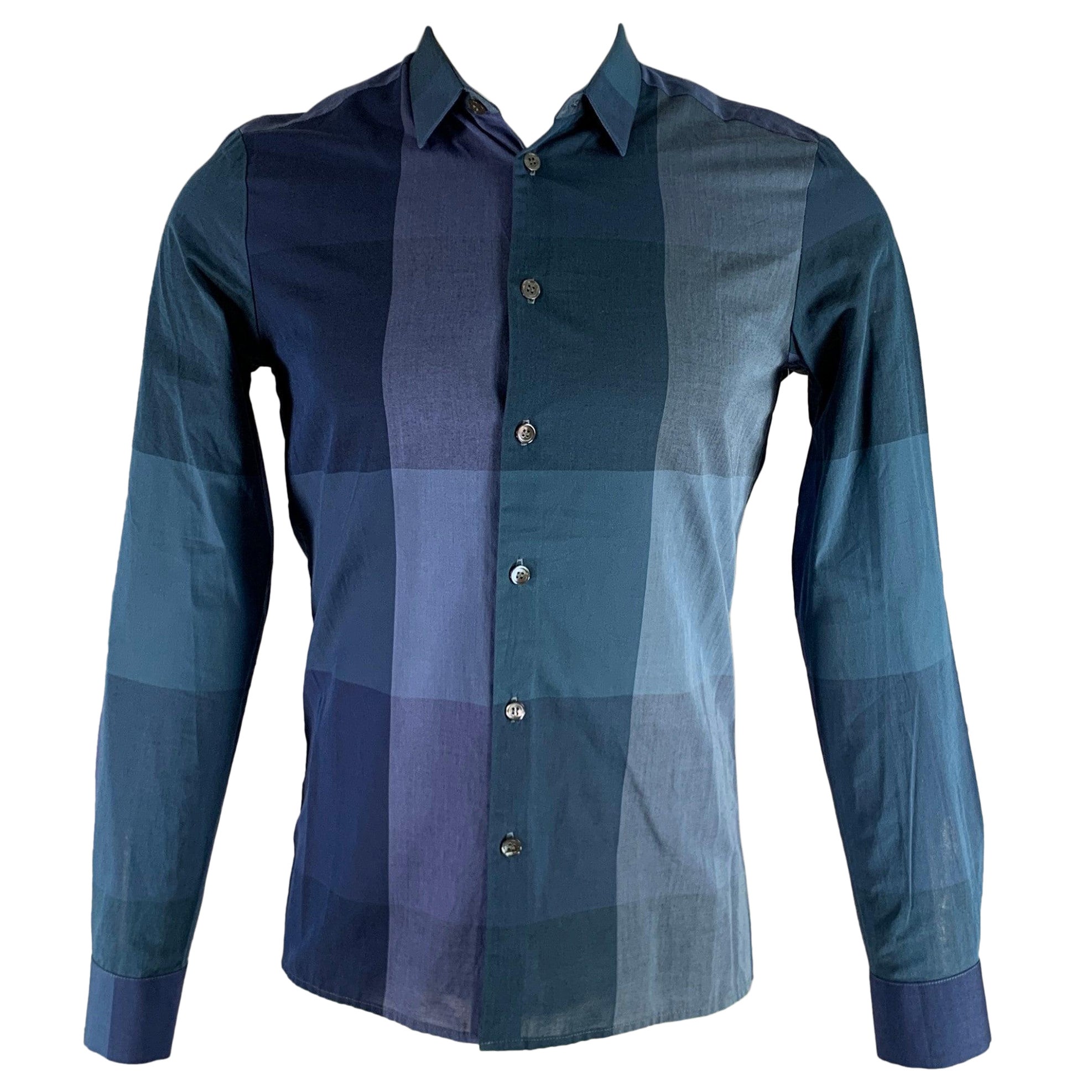 STEPHAN SCHNEIDER Size S Blue Checkered Cotton Button Up Long Sleeve Shirt For Sale