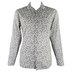 JOHN VARVATOS, chemise à manches longues en coton blanc cassé avec feuilles bleu marine, taille L