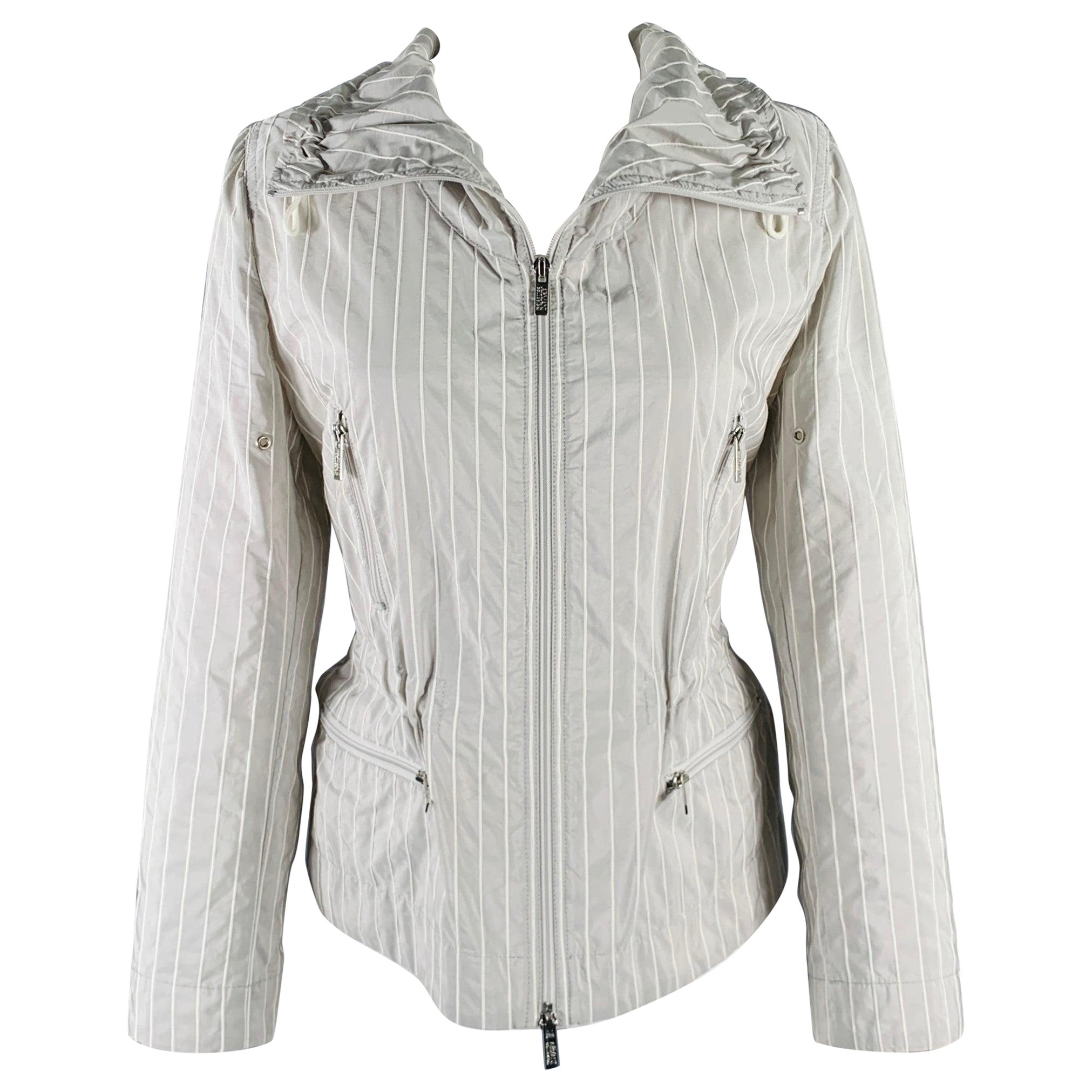 ARMANI COLLEZIONI Taglia 6 Giacca a righe in poliestere misto bianco e grigio
