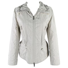 ARMANI COLLEZIONI Size 6 Grey White Polyester Blend Stripe Jacket