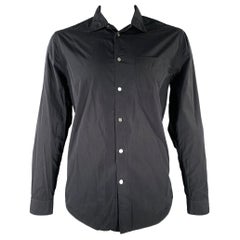 John Varvatos Taglia L. Camicia a maniche lunghe in cotone nero con linguette a rotolo e una tasca.