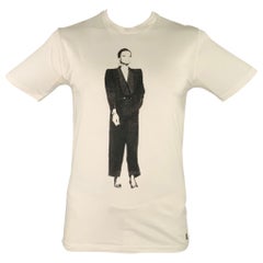 YVES SAINT LAURENT Talla L Blanco Negro Figuras Camiseta de algodón de manga corta