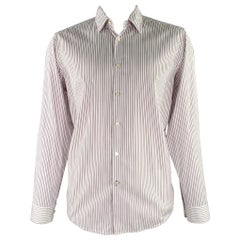 HUGO BOSS Size XL White Purple Stripe Cotton Long Sleeve Shirt