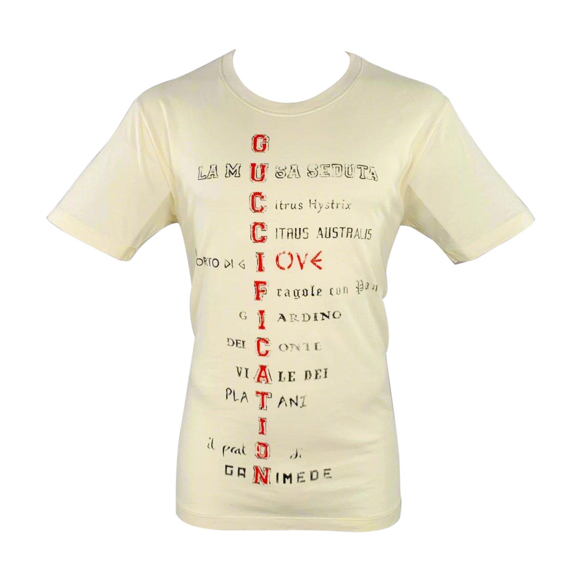 GUCCI Size S Cream Red Black Print Short Sleeve T-shirt For Sale
