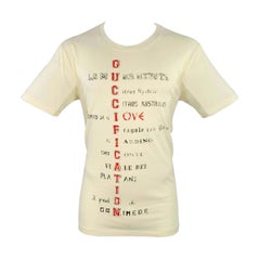 GUCCI Size S Cream Red Black Print Short Sleeve T-shirt