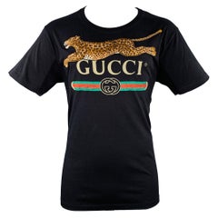 GUCCI Size S Black Multi Color Logo Short Sleeve T-shirt