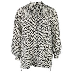 HAIDER ACKERMANN Size L Black White Viscose Silk Zig Zag Collarless Shirt
