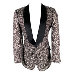 GUCCI Taglia 38 Nero Grigio Grafico Seta Tuxedo Cappotto Sportivo