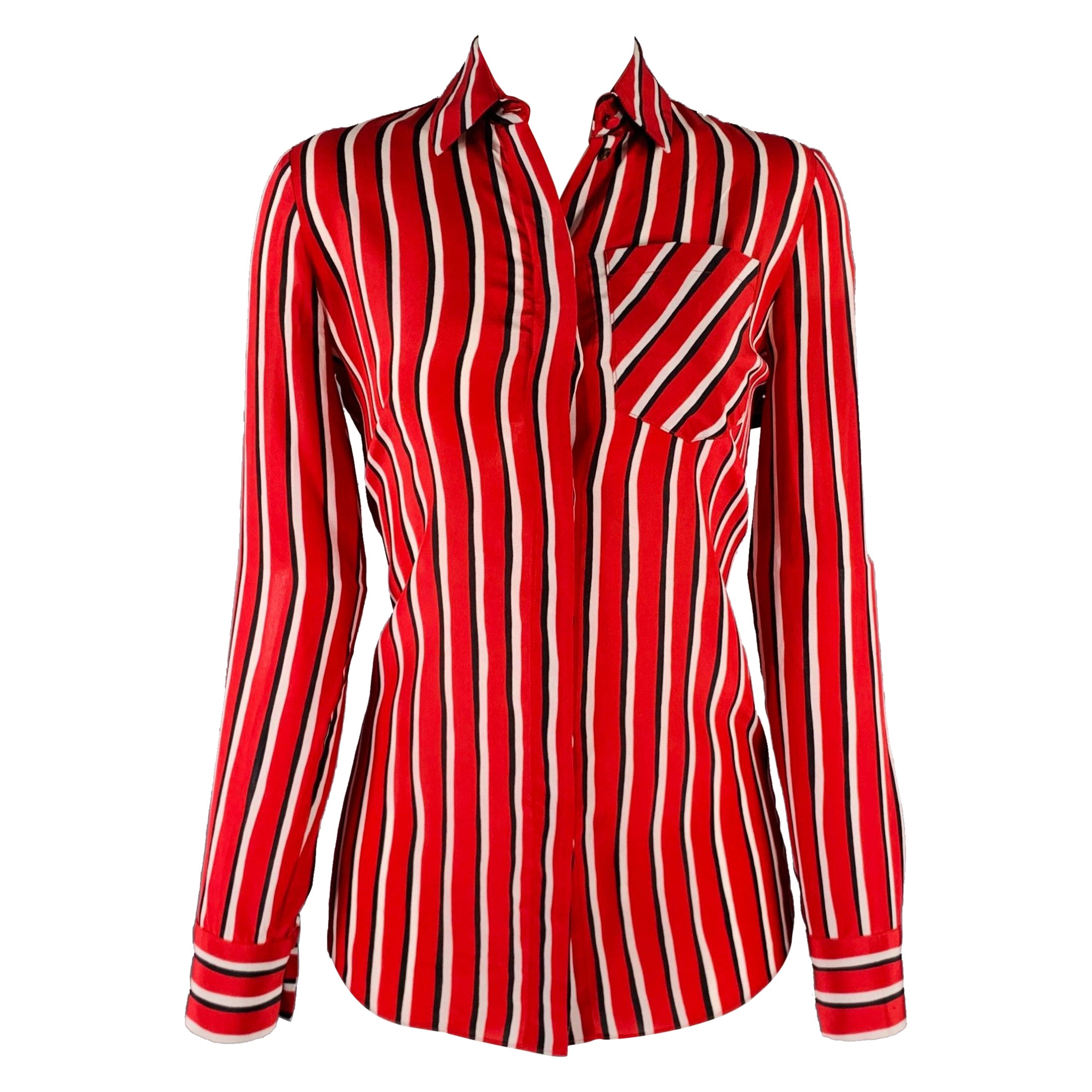 Altuzarra Size 0 Red Black White Silk Stripe Hidden Buttons Casual Top (Top décontracté à boutons cachés)