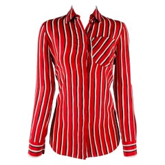 ALTUZARRA Taglia 0 Rosso Nero Bianco Seta a righe con bottoni nascosti Top casual