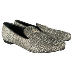 CHANEL Size 8 CC Silver Black Glitter Loafer Flats