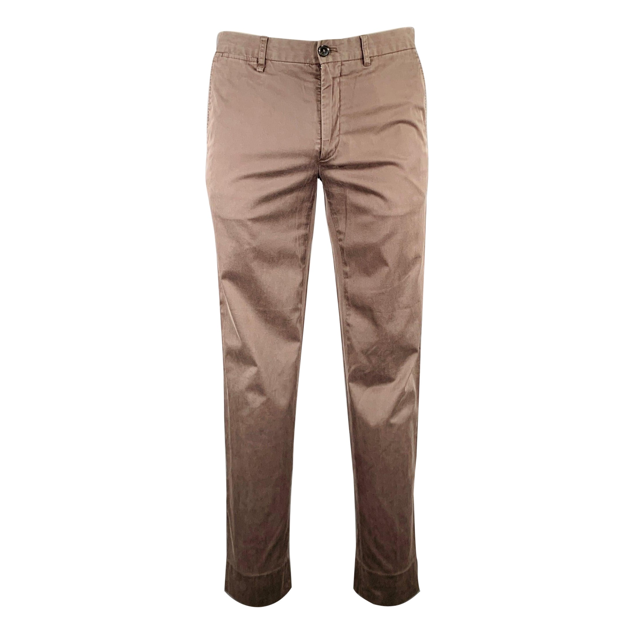 ERMENEGILDO ZEGNA Size 34 Brown Cotton Blend Flat Front Casual Pants For Sale