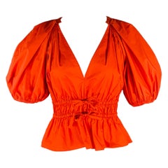ULLA JOHNSON Size 4 Red Cotton Pleated 3/4 Sleeves Casual Top