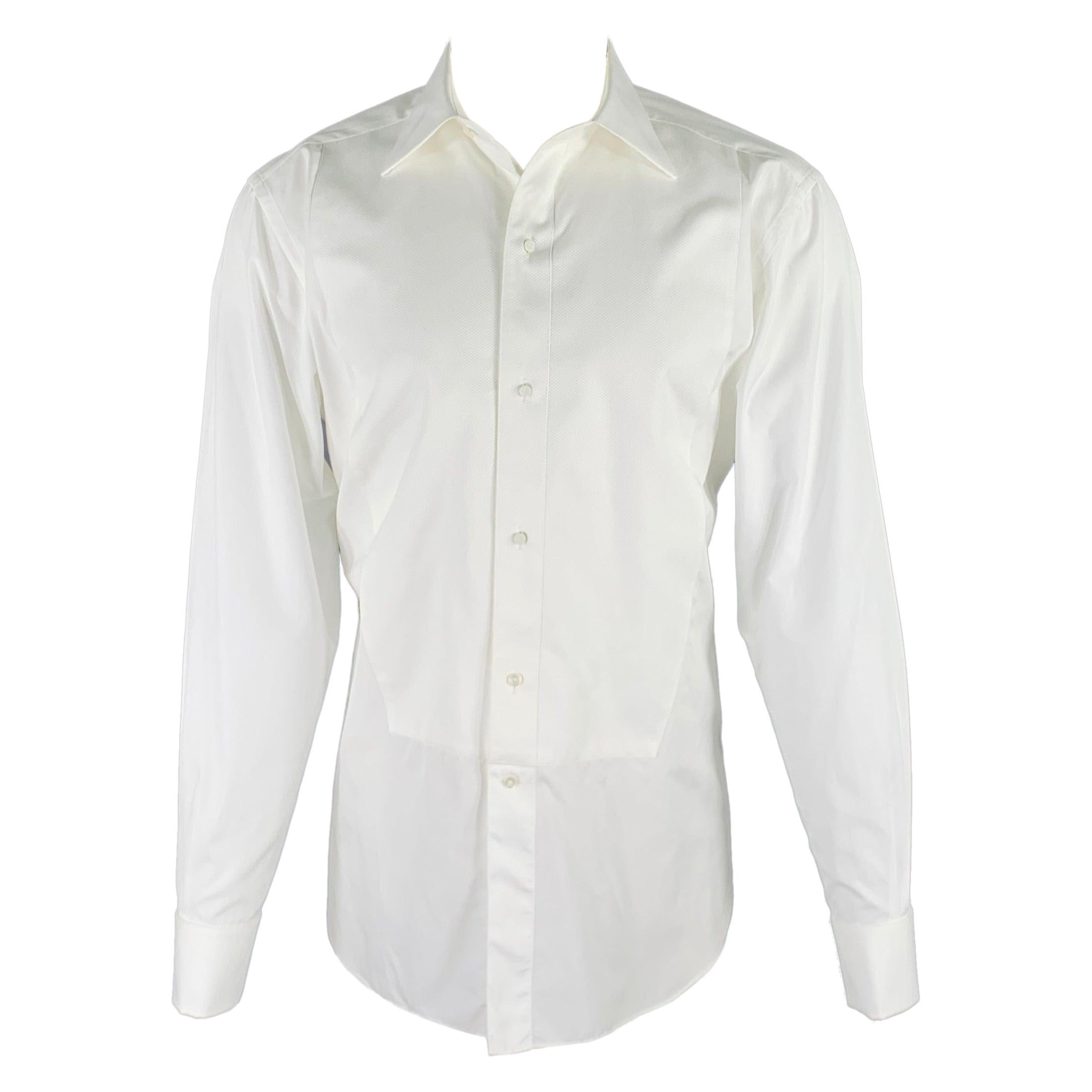 ERMENEGILDO ZEGNA Size M White Cotton Tuxedo Long Sleeve Shirt For Sale