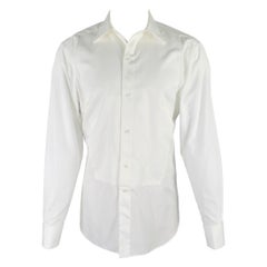 ERMENEGILDO ZEGNA Size M White Cotton Tuxedo Long Sleeve Shirt
