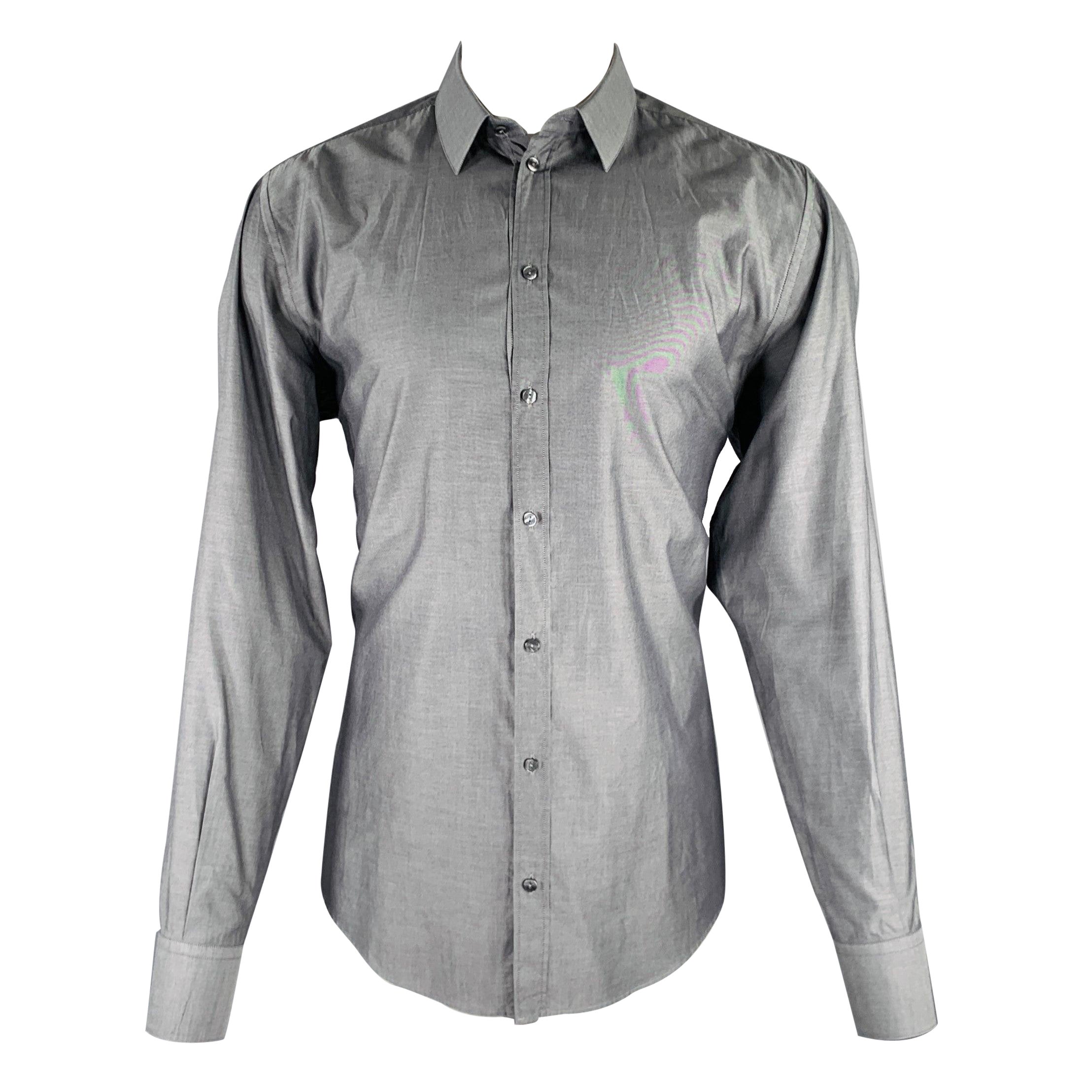 DOLCE & GABBANA Size M Grey Cotton Button Up Long Sleeve Shirt For Sale