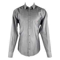 DOLCE & GABBANA Size M Grey Cotton Button Up Long Sleeve Shirt