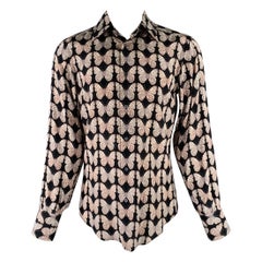 GUCCI Size S Black Rose Grey Butterfly Silk Button Up Long Sleeve Shirt