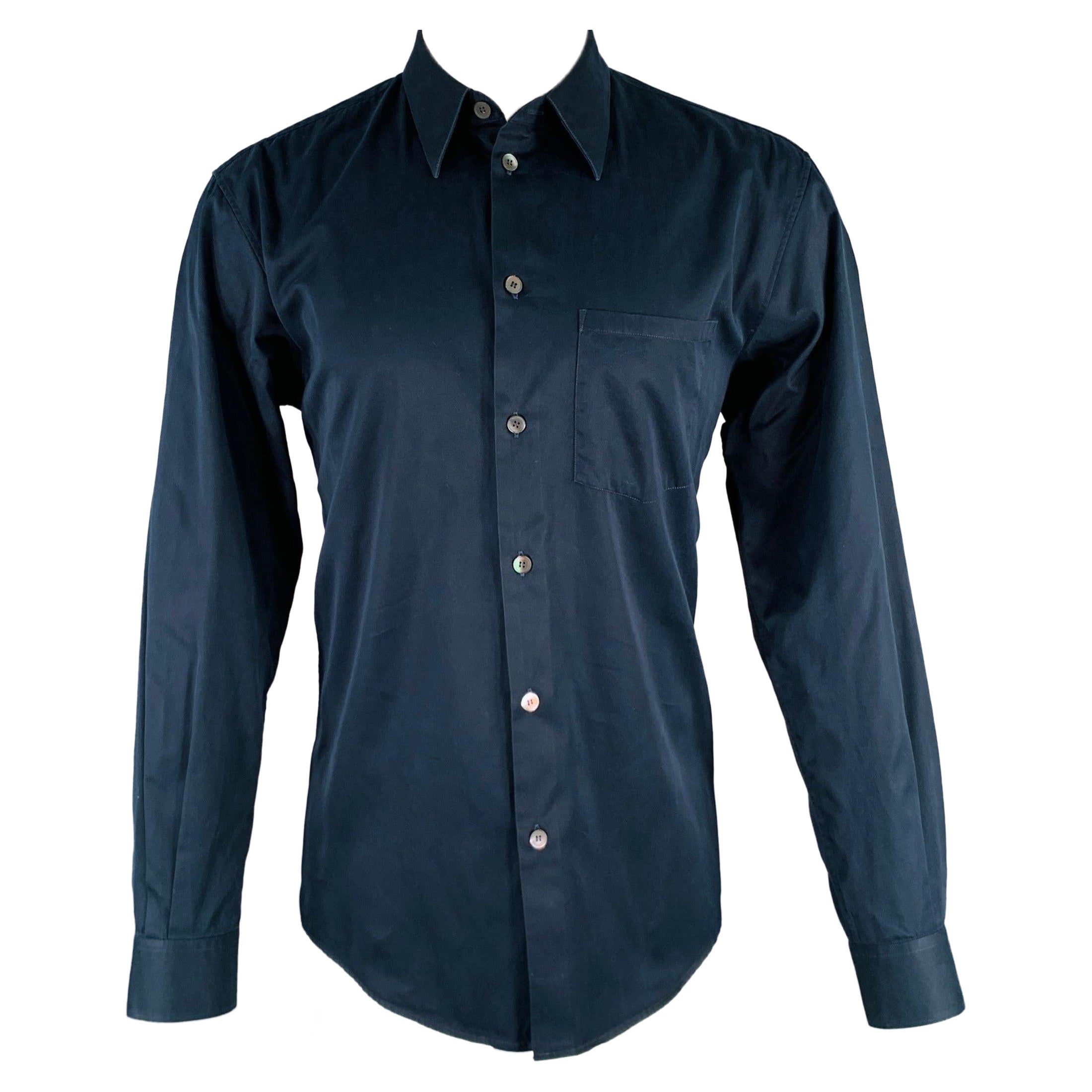 HELMUT LANG - Camicia a maniche lunghe in cotone navy con bottoni - taglia M
