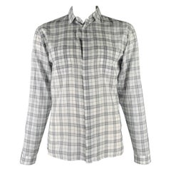 DIOR HOMME Talla L Camisa de manga larga abotonada de algodón gris a cuadros blancos