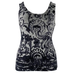 NEIMAN MARCUS Talla L Gris Carbón Cachemira Paisley Camiseta Casual Top