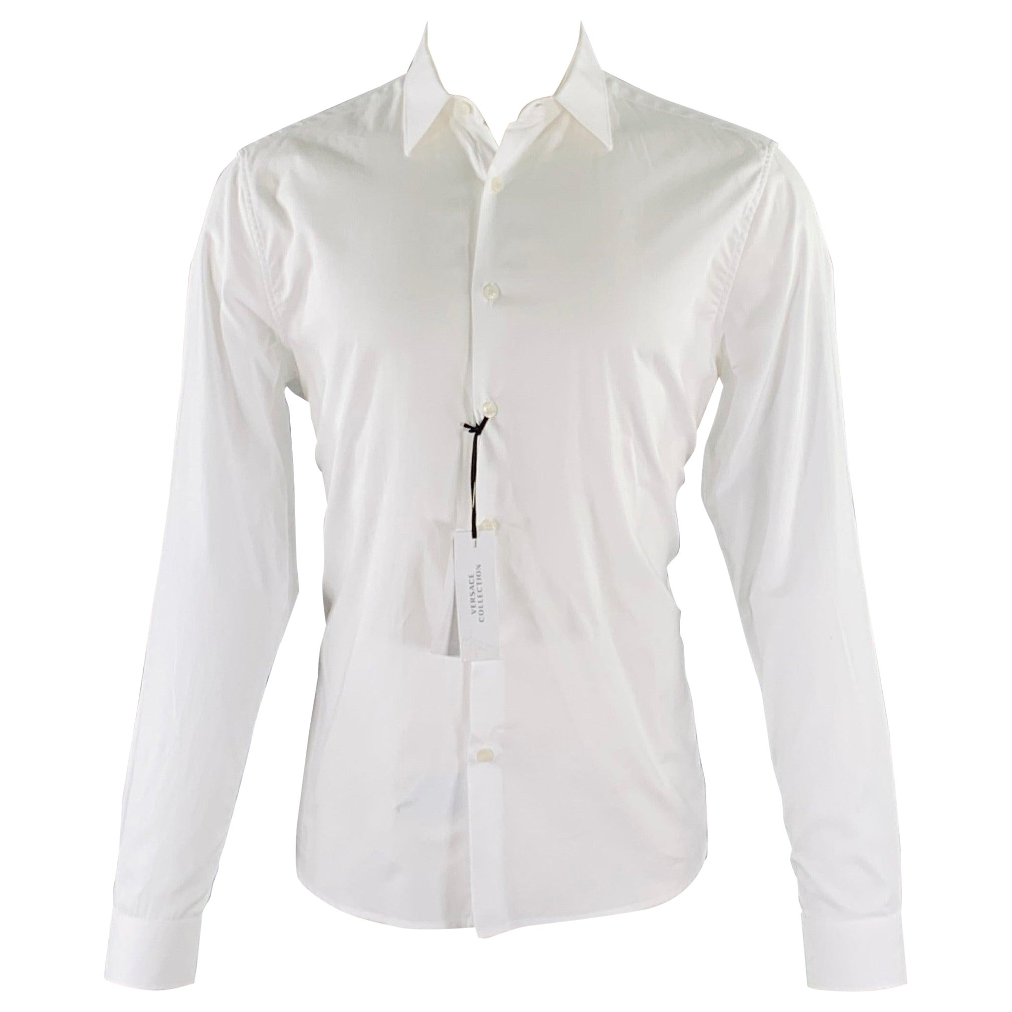 VERSACE COLLECTION Size M White Cotton Button Up Long Sleeve Shirt For Sale