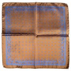 VERSACE Blue Brown Dots Silk Pocket Square