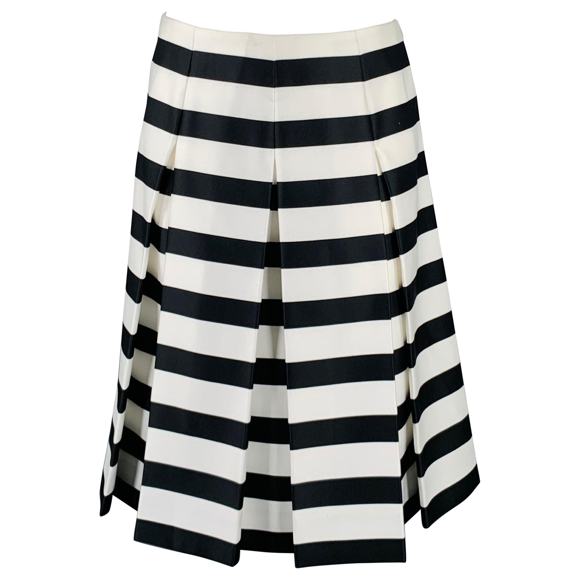 MARC JACOBS Size 0 Black White Polyester Stripe Flared Skirt