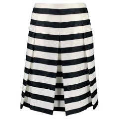 MARC JACOBS Size 10 Black White Polyester Stripe Flared Skirt