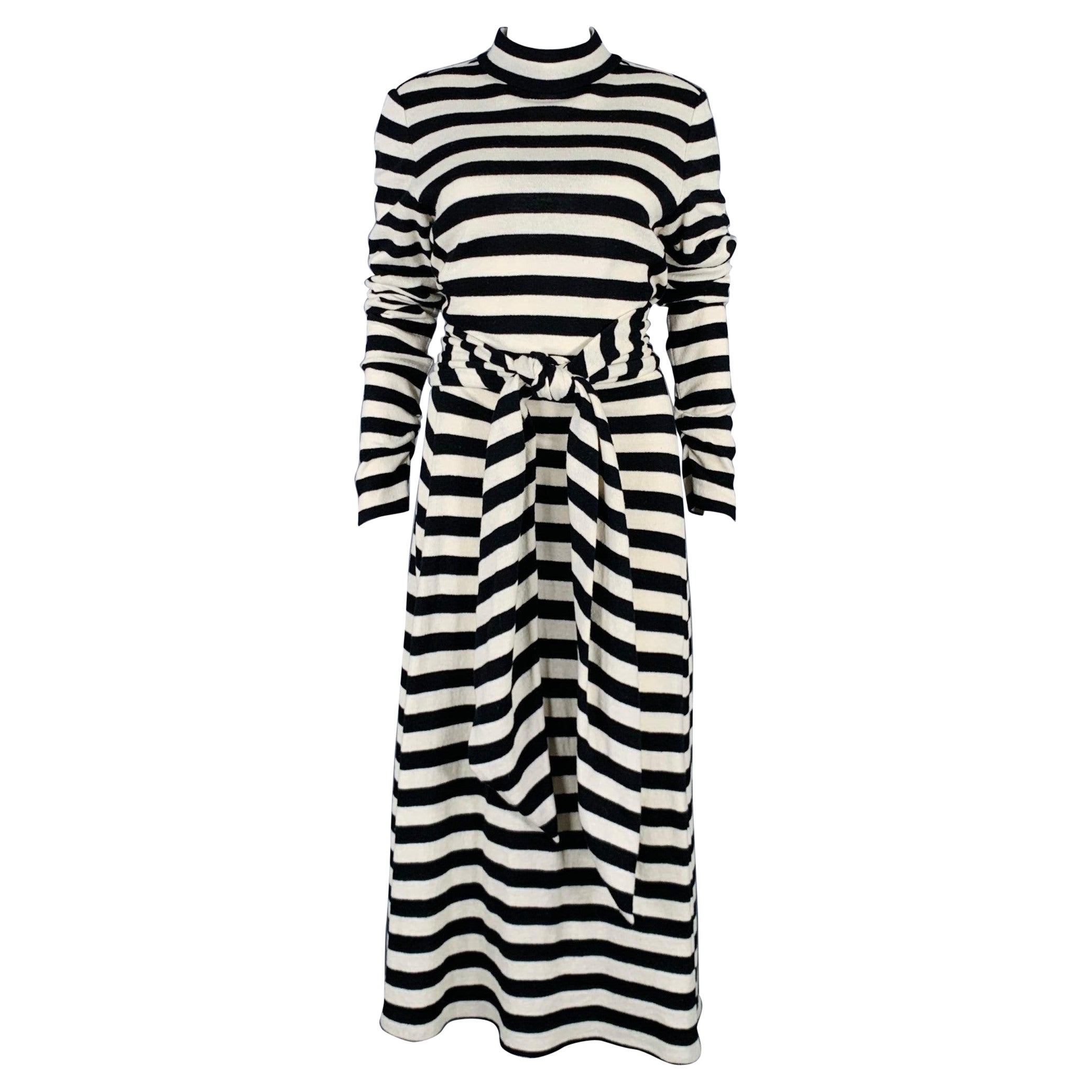 MARC JACOBS Taglia 6 Vestito con cintura a strisce in lana bianca e nera e nylon