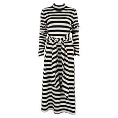 MARC JACOBS Size 6 Black White Wool Nylon Stripe Belted Dress