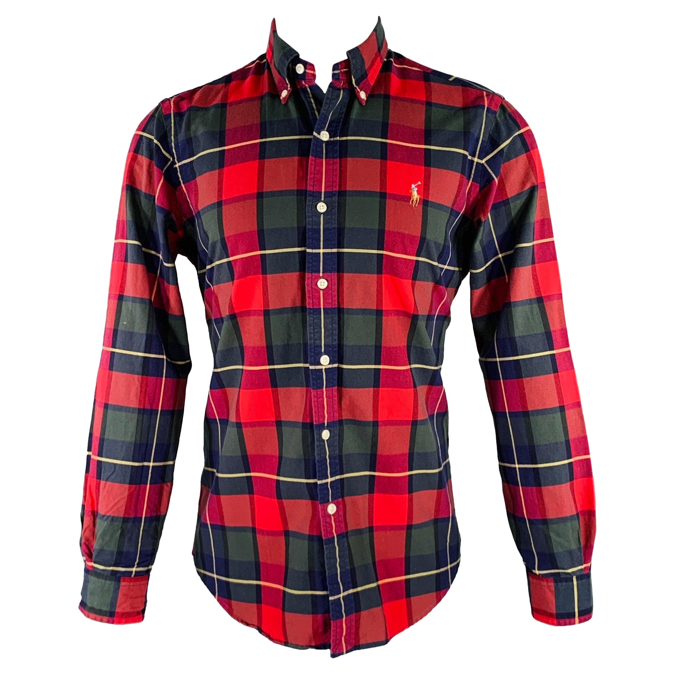 RALPH LAUREN Size S Red Blue Green Plaid Woven Button Down Long Sleeve Shirt For Sale