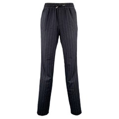SANDRO Größe S Schwarz Weiß Nadelstreifen-Hose aus Wollmischung mit Kordelzug Casual Hose
