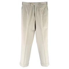 Brioni Taille 30 Pantalon décontracté en coton beige à devant plat