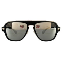 VERSACE Black Silver Medusa Heads Metal Sunglasses
