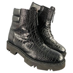 AQUATALIA Size 11 Black Leather Croc Embossed Zip Up Boots