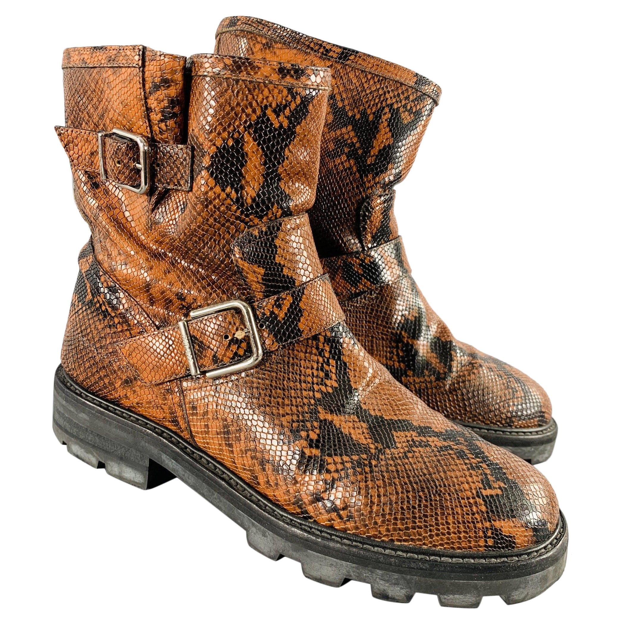 JIMMY Choo Taglia 9 Stivali in Pelle Marrone Nera in Rilievo