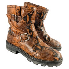 JIMMY CHOO Size 9 Brown Black Embossed Leather Pull On Boots