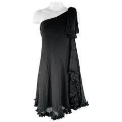 Marchesa Notte Taille 4 Robe de cocktail asymétrique en soie noire à volants