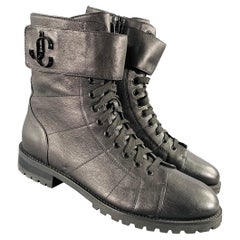 JIMMY CHOO Size 10 Black Leather Zip Lace-Up Boots