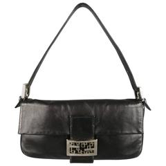 FENDI Black Leather Silver Enamel Buckle Handbag 11