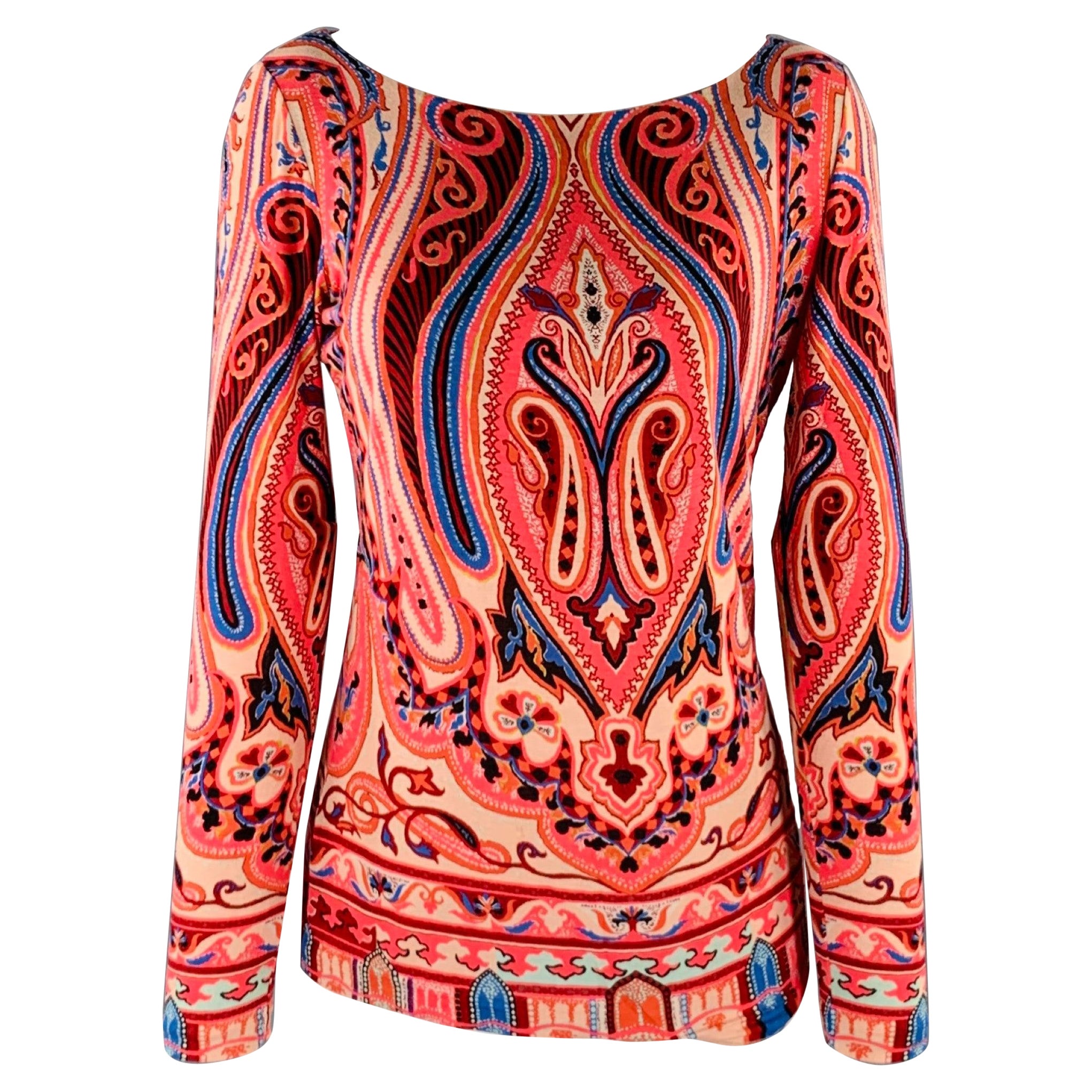 ETRO Size M Pink Multi Color Paisley Scoop Neck Casual Top