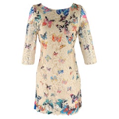 CELINE Taille S, papillons multicolores et dentelle longueur genou