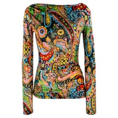 ETRO Size S Multi Color Viscose Blend Paisley Draped Neck Casual Top