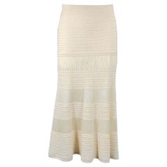 CELINE Size M Cream Silk Cotton Knit Elastic Waistband Maxi Skirt
