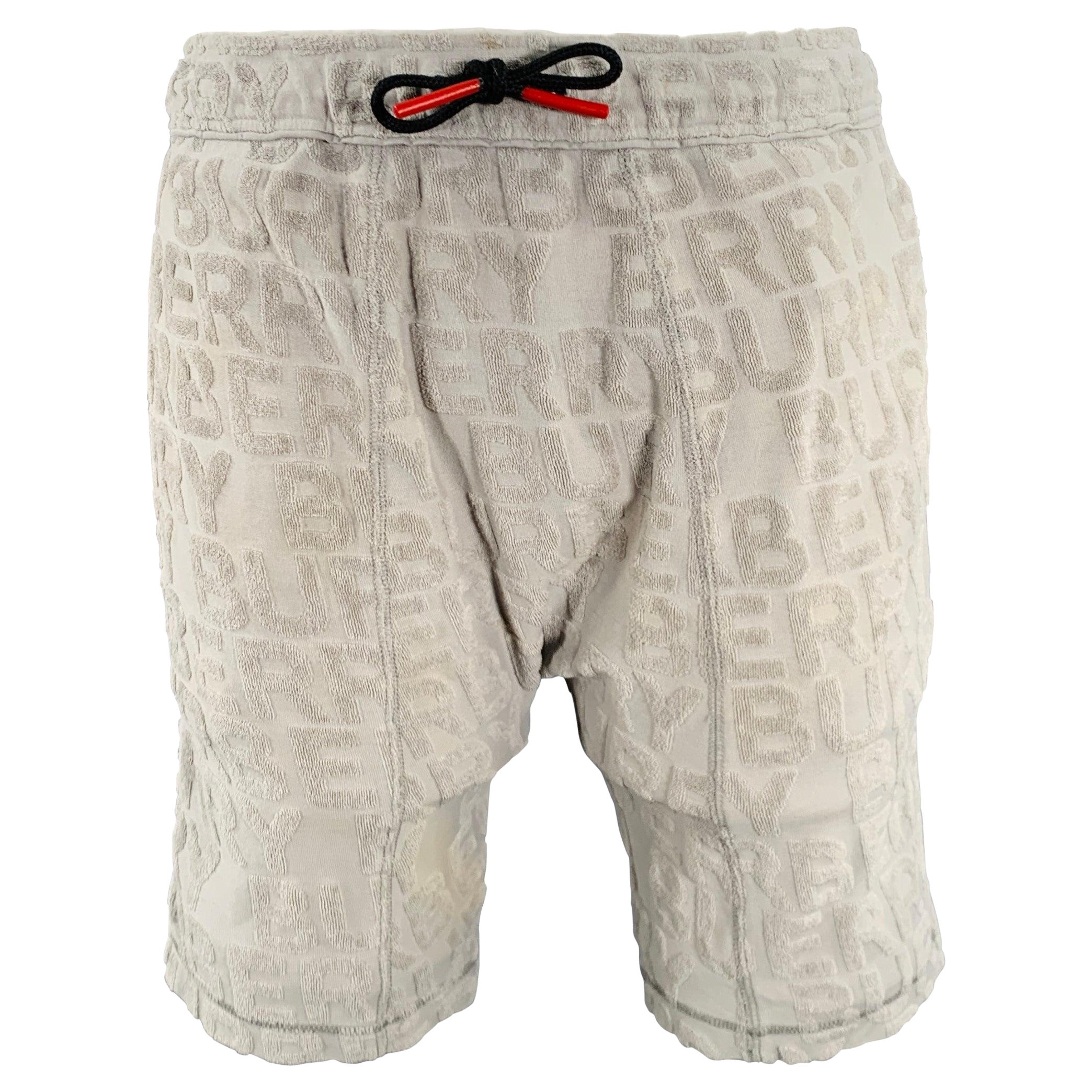 BURBERRY Size S Grey Cotton Embossed Drawstring Shorts