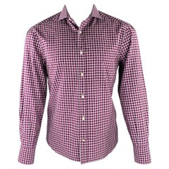 BRUNELLO CUCINELLI Size M Red White Plaid Cotton Long Sleeve Shirt