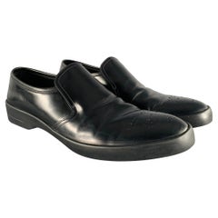 PRADA Size 9.5 Black Perforated Leather Slip On Loafers