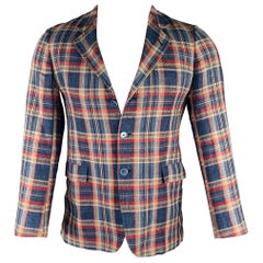 BURBERRY LONDON Größe XXS Blauer mehrfarbiger karierter Leinen-Sportmantel