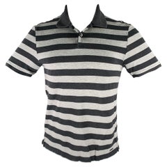Polo en coton à rayures gris anthracite avec demi-patte, taille S, Burberry